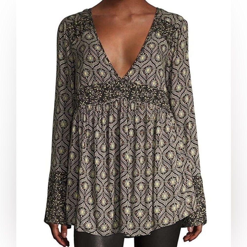 Free People Bell Sleeve Boho Tunic Top Babydoll Peasant Blouse Fairy Festival